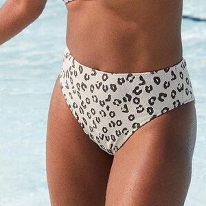 Aerie Leopard Textured High Cut Cheeky Bikini Bottom in Black White Medium NWT